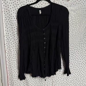 Free People Black Button-Down Blouse